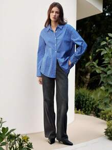 Maija Chemise à carreaux à manches longues décontractée et pratique pour femmes