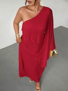 Firerie 新款夏季宽松雪纺网眼双层不对称长裙，黄色；适合情人节、音乐会、表演、约会、正式晚宴、舞会、婚礼季节、性感、优雅、通勤、返校、度假、海滩、浪漫、办公室女士、美人鱼风格、生日派对 - 酒紅色 - 查看 7