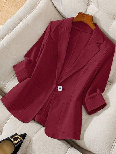 Franclia 女式翻领长袖休闲纯色西装外套