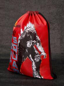 GODZILLAxKONG X SHEIN 1 件卡通字母图案抽绳背包、健身包、帆布背包、休闲包、旅行包、运动沙滩包、男女通用 - 紅色 - 查看 7