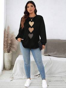 SHEIN LUNE 大码休闲简约心形印花宽松圆领运动衫 - 白色 - 查看 5