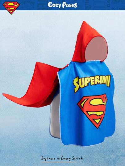 SUPERMAN X Cozy Pixies 1 件连帽婴儿毛巾毯，斗篷设计，超强吸水，快干，温暖，适合 0-6 岁婴儿，可用于洗澡、游泳