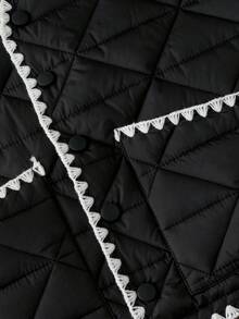 1 pezzo Gilet imbottito in cotone con motivo a diamanti e bordo arricciato per ragazze pre-adolescenti, adatto per autunno/inverno - nero - Visualizzare 7