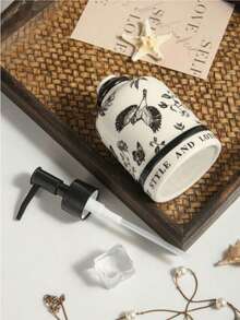 1PC 复古法式花鸟沐浴瓶，陶瓷材质，带按压式泵头，适用于家庭/酒店、浴室、卫生间、分配瓶 - 彩色 - 查看 5