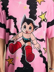 Astro Boy X SHEIN Men's Casual Cartoon Pattern Round Neck Short Sleeve T-Shirt, Summer, 2000s Style - Pink - View 6