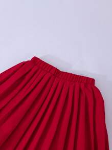 SHEIN Tween Girls Fall Outfits Cute Cherry Decor V-Neck White Cardigan And Red Pleated Skirt Set, Autumn Back-To-School Knit School Student Preppy - Red - View 3