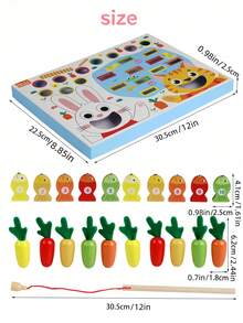 MINKOJA 1套多功能钓鱼胡萝卜喂食游戏益智玩具，适合幼儿学龄前学习精细运动技能训练蒙特梭利感官游戏互动农场动物喂食活动（款式配件随机） - 彩色 - 查看 8