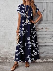 EMERY ROSE Casual Versatile Blue Ditsy Floral Elegant Pattern Women's Dress, Spring/Summer Chic Dress - Multicolor - View 3