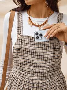 Boho Mama 孕妇格子口袋设计阔腿宽松休闲连体裤秋冬装阔腿连体裤波西米亚格子孕妇装女装连体裤女式孕妇连体裤孕妇阔腿连体裤孕妇装 - 卡其色 - 查看 3