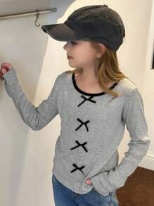 DAZY Tween Girls Daily Casual T-Shirt, Autumn - Grey - View 3