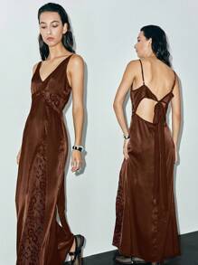 Lumivelle Váy yếm buộc dây phía trước ren gợi cảm mùa hè Váy mùa hè phong cách Maillard Quần áo mùa hè màu nâu cho trường đại học - Cà phê nâu - Xem 1