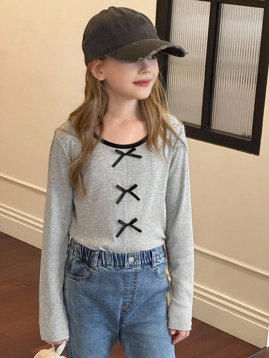 DAZY Tween Girls Daily Casual T-Shirt, Autumn - Grey - View 1