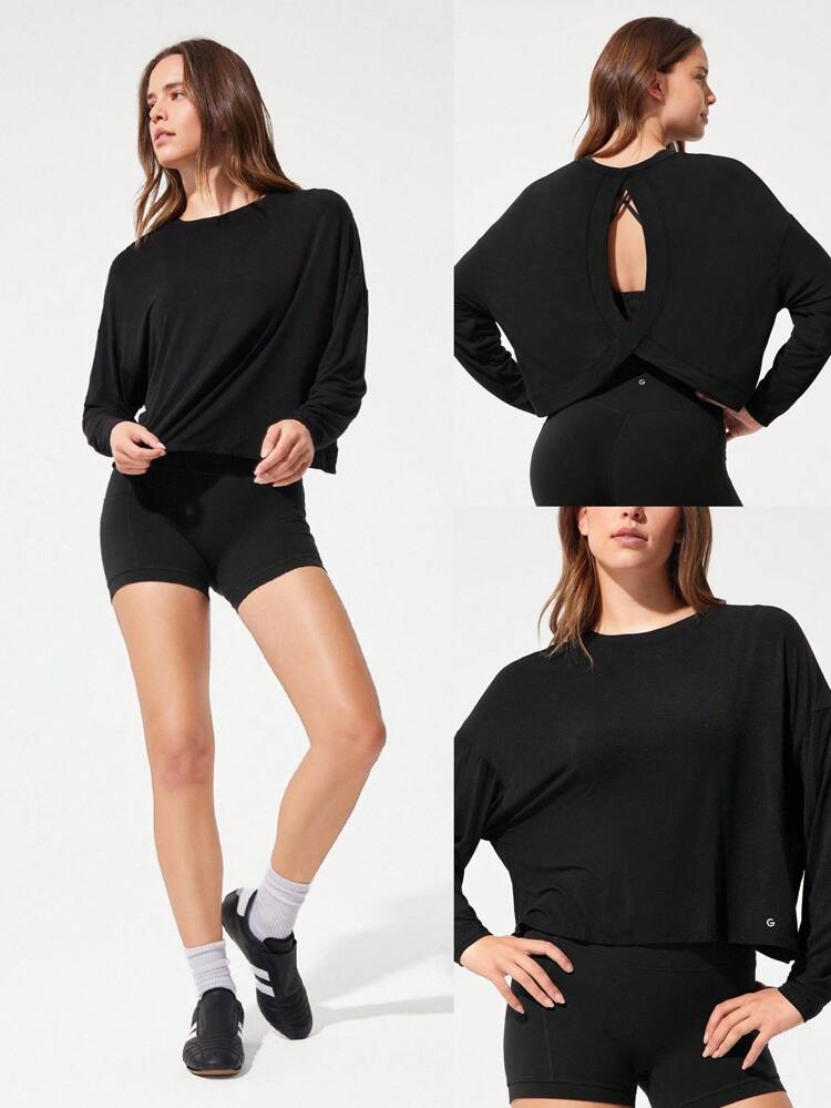 Modal Oversized Long Sleeve Tee With Keyhole Back Low Impact Yoga Pilates Daily Casual Spring Summer