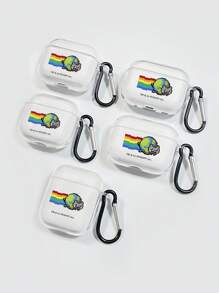 Nyan Cat X SHEIN Earth Rainbow Cartoon Graphic Pattern Transparent Earphone Case, Comes With 1 Hanging Hook, Compatible With AirPods - Clear - View 2