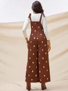 Boho Mama 孕妇全印花休闲无袖连体裤，带口袋 - 棕色 - 查看 9