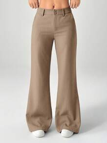 SHEIN PETITE 新款秋冬低腰休闲个性西装裤 - 咖啡棕 - 查看 5