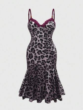 Grunge Punk Abito da cocktail plissettato con stampa leopardata e blocchi di colore in stile vintage Y2K, abito da festa per donne taglie forti