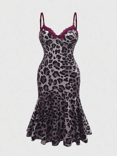 Grunge Punk Abito da cocktail plissettato con stampa leopardata e blocchi di colore in stile vintage Y2K, abito da festa per donne taglie forti