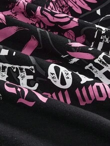 ROMWE J-Fashion 加大码十字架吊坠朋克骷髅印花二合一豹纹紧身女式 T 恤，适合音乐会和节日 - 黑與白 - 查看 4