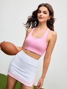 Cheerettes Simple Solid Color Racerback Comfortable Sports Bra - Pink - View 5