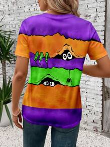 EMERY ROSE Plus Size Women Casual Minimalist Halloween Graphic Print Round Neck Short Sleeve T-Shirt, Party, Halloween