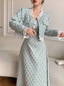 Modelyn Bộ 2 váy vest jacquard thanh lịch - Màu xanh Bạc hà - Xem 4