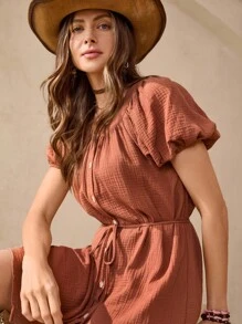 Wildy Women's 100 Percent Cotton Comfortable Casual Brick Red Button Front Short Dress Women's Elegant Jacquard Mini Dress, Summer Red DressWomen Brunch Dress Daisy Dress Women Back To School Night Out/Going Out Back To School Going Out Outfits Teacher Outfits Cream Dress Bubble Skirt - Redwood - View 6