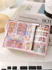 SHEIN 1box(8pcs) Kawaii Cartoon Aesthetic Stickers PVC Waterproof Journal Stickers Set For Bullet Journaling Notebook Diary Scrapbooking Planner Decoration School Supplies Valentines Day Birthday Gifts Teens Students