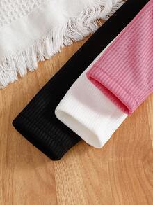 3件套女童高领长袖T恤，黑色、白色和粉色可选，内里蓬松柔软，适合居家和日常穿着，秋冬季女童高领衫，女童高领毛衣，女童保暖高领衫，幼儿保暖内里高领衫，女童冬季高领衫 - 彩色 - 查看 6