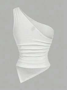 Sweetra 大码女式纯色简约不对称领口针织上衣，适合外出、度假、海滩、可爱上衣、机场旅行