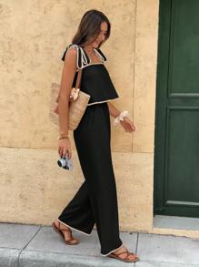 Serisse Women's Camisole Top And Pocket Pants Casual 2 Pieces Set Black Summer Casual Black - Black - View 4