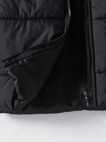 男童纯色长袖拉链领休闲连帽冬季夹克 - 黑色 - 查看 5