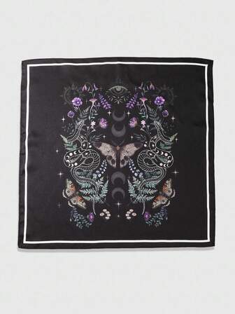 Fairycore 1pc Dark Tarot Card Style Women's Square Scarf With Insect & Starry Sky Print, Suitable For Daily Life, Street Party, Outdoor Activities, And Decorative Styling