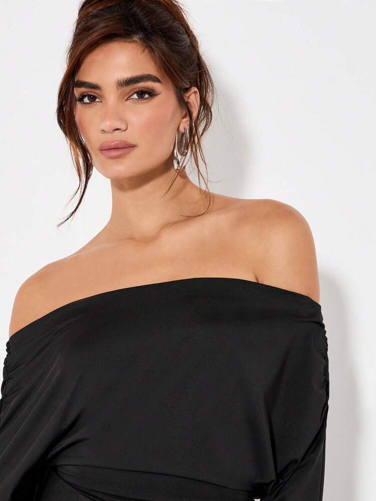 KIZN Off Shoulder Draped Mini Dress With Belt
