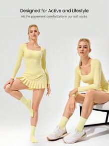 GLOWMODE 3 đôi tất cotton kẻ sọc cổ điển, mềm mại, thoáng khí, chất liệu lưới với logo dệt jacquard, thích hợp cho tập luyện, mặc hàng ngày và mùa thu đông. - Nhiều màu - Xem 3