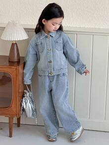 DAZY Bộ đồ denim cho bé gái - Màu xanh lam - Xem 5