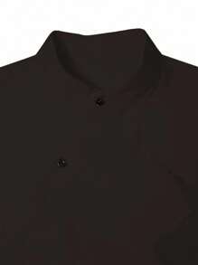 Manfinity Homme Men's Solid Color Button Design Short Sleeve Casual Shirt Men Black Shirt - Black - View 6