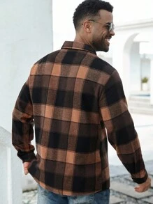 Manfinity Homme Camicia casual a maniche lunghe con motivo a quadri, taglia oversize, per uomo. Camicia in flanella da esterno, stile western, camicie a quadri da uomo, camicia in flanella marrone per uomo