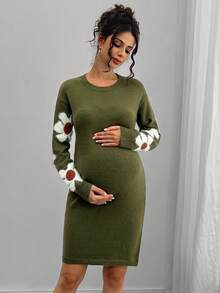 Momance Maternity Casual 3D Floral Fitted Knit Dress, Autumn/Winter