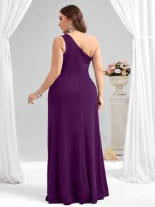 Coutiva 优雅派对水钻装饰单肩高开衩连衣裙 - 紫色 - 查看 2