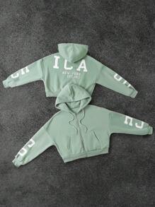 INAWLY Sweat-shirt à capuche matelassé thermique, veste ample et courte pour l'automne/l'hiver