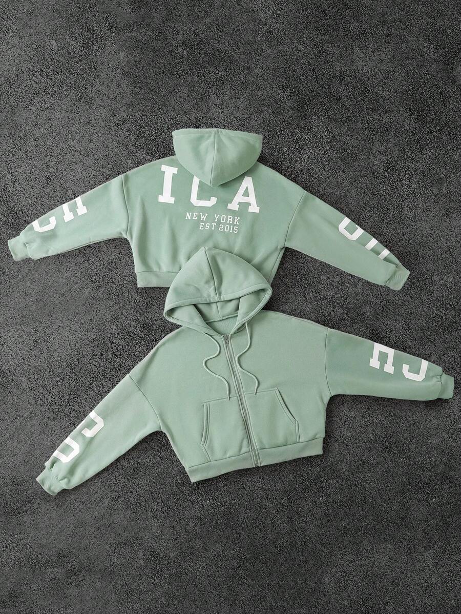 INAWLY Sweat-shirt à capuche matelassé thermique, veste ample et courte pour l'automne/l'hiver