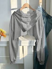 Comfortcana Sudadera con capucha corta de punto gris talla grande