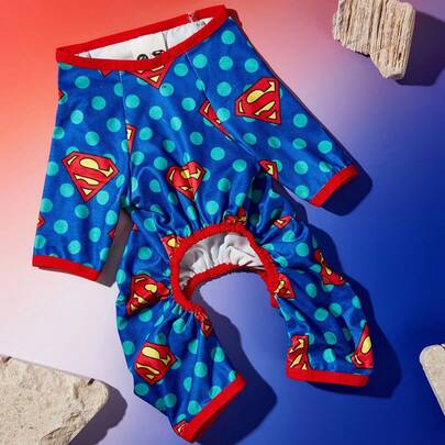 SUPERMAN X PETSIN 1pc Logo Polka Dot Print Knitted Elastic Breathable Comfortable Pet Dog Cat Universal Four-Leg Jumpsuit