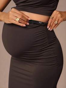 MaterniChic 孕妇性感露背吊带上衣和裙子两件套，夏季 - 咖啡棕 - 查看 7