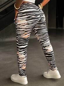 INAWLY Women's Striped Print Lace Trim Leggings Fall Cloth For Women