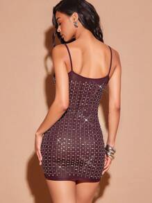 Hauture 性感方形热固定吊带紧身迷你连衣裙 - 中紫紅色 - 查看 3
