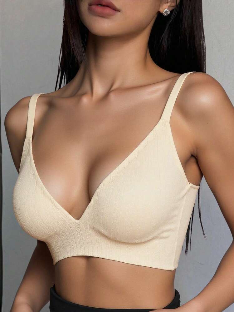 Solid Color Jacquard Floral Adjustable Spaghetti Strap Lightly Padded Women's Bra Lingerie For Women