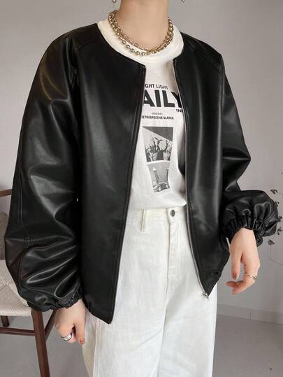 FRIFUL Women's Fashionable Versatile Solid Color Camisole Black Leather Jacket Women Leather Jacket Y2k Cropped Leather Jacket Leather Tops Women Leather Jacket