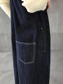 FRIFUL 女士休闲通勤阔腿牛仔连体裤女士工装裤牛仔工装裤背带裤阔腿工装裤牛仔连体裤 - 黑色 - 查看 5